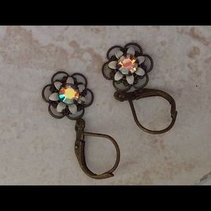 Bronze and White Floral Earrings